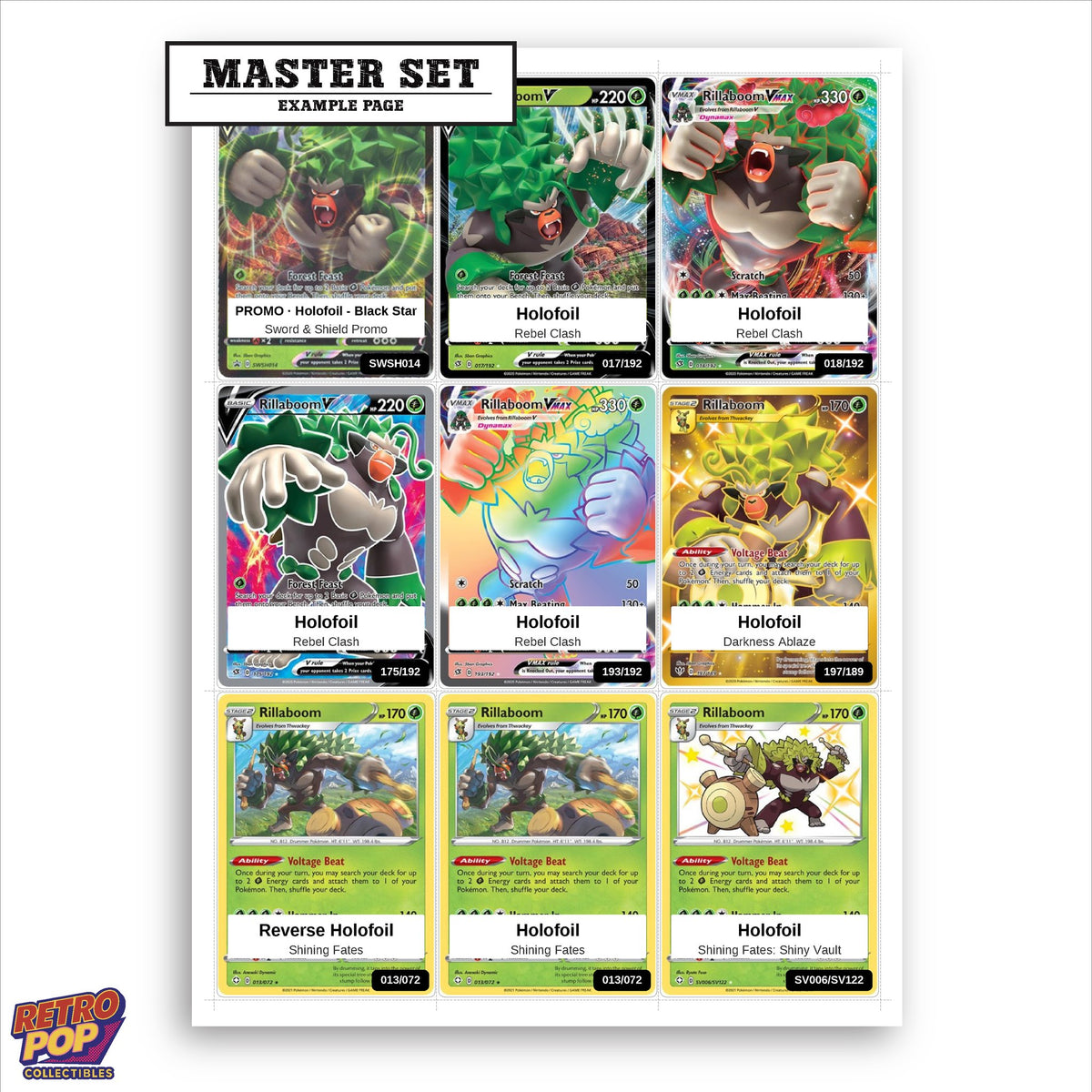 Printed Rillaboom Pokemon placeholders in binder - real photo 1