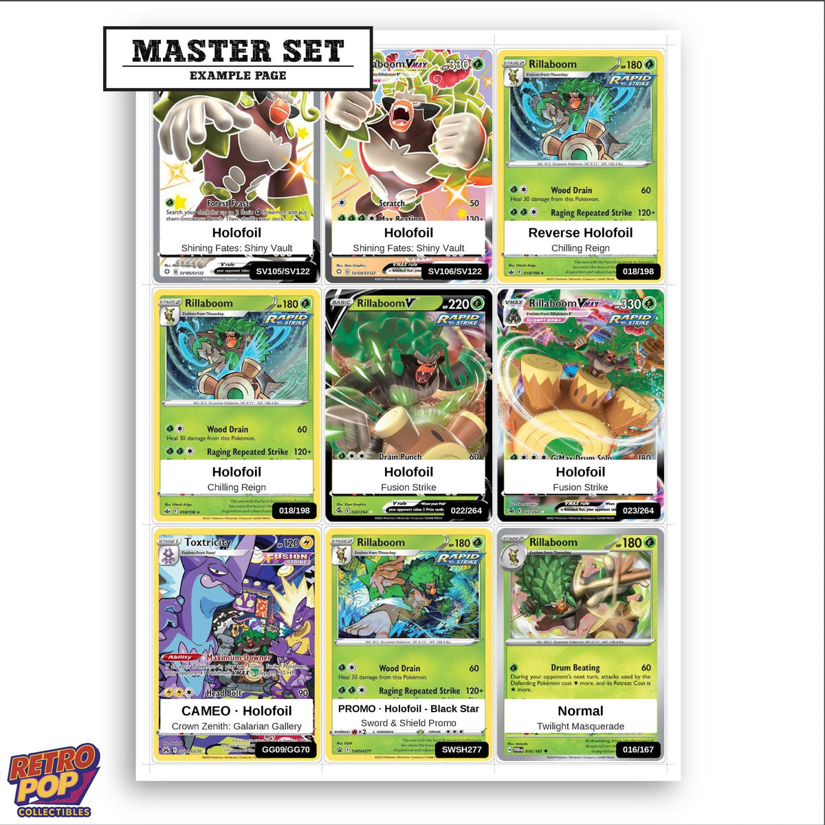 Printed Rillaboom Pokemon placeholders in binder - real photo 3