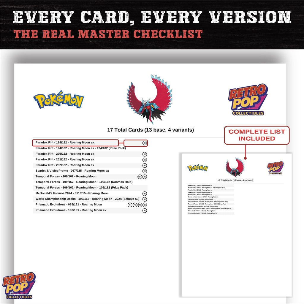 Roaring Moon master set checklist PDF preview - every card listed