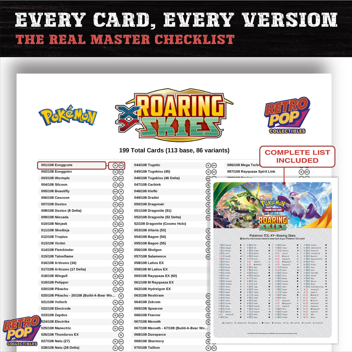 Roaring Skies Pokemon card checklist PDF preview