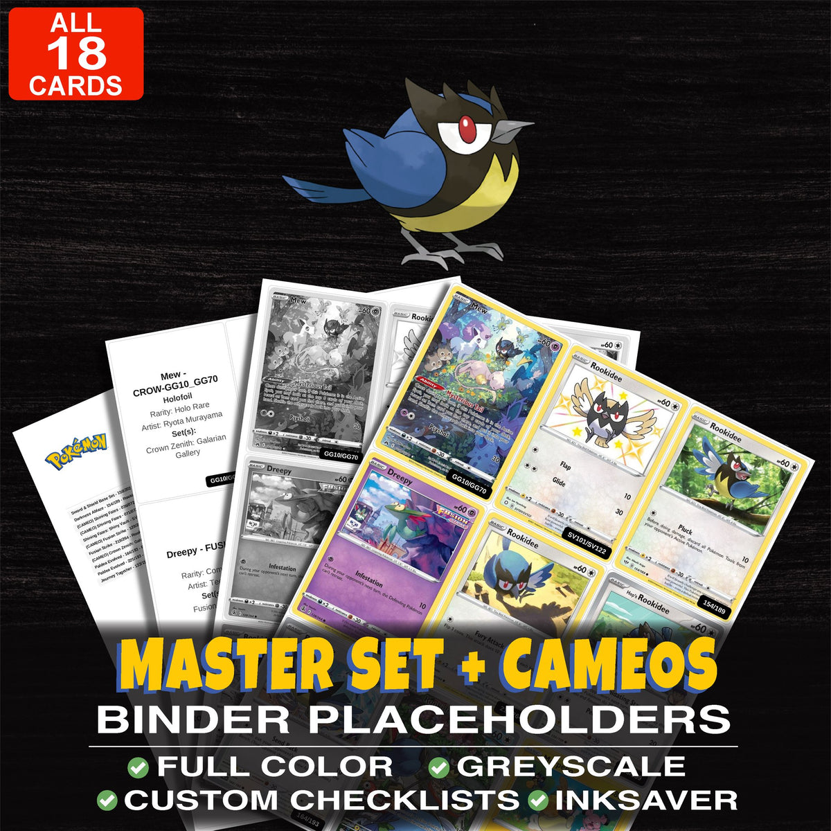 Every Rookidee Pokemon card ever made - master set binder placeholders with Rookidee