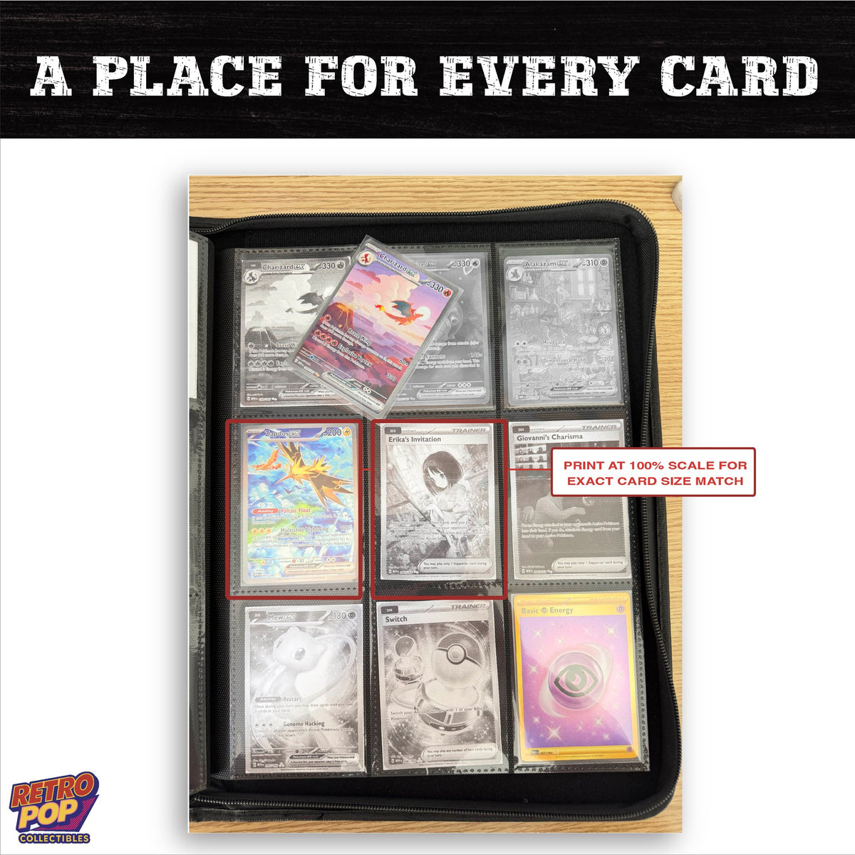 Rookidee placeholder pages organized in a card binder