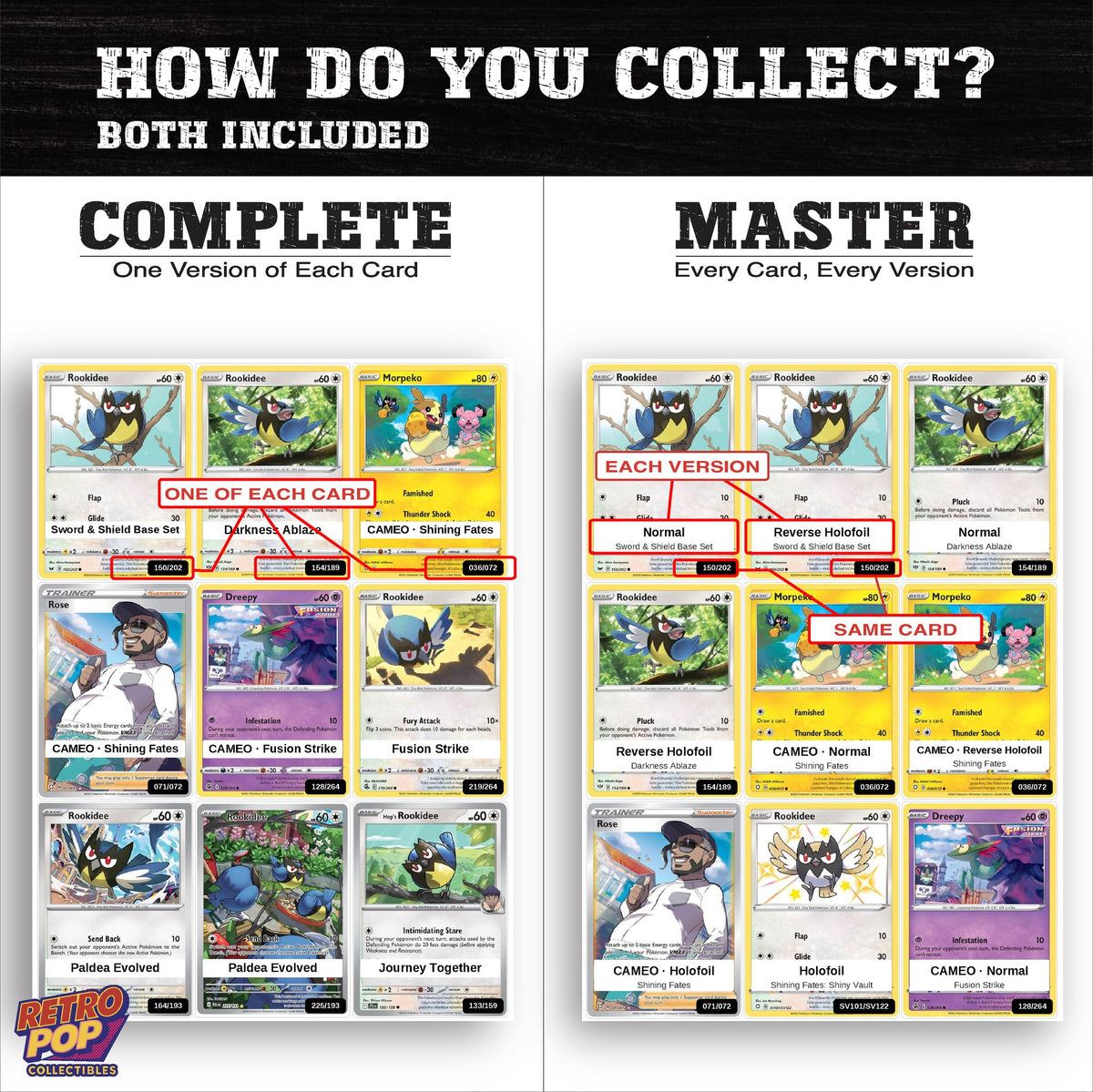 Complete Set vs Master Set versions of the Rookidee binder placeholders