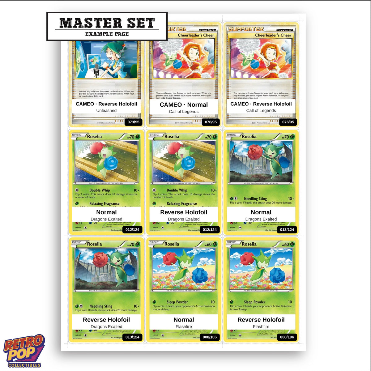 Printed Roselia Pokemon placeholders in binder - real photo 3