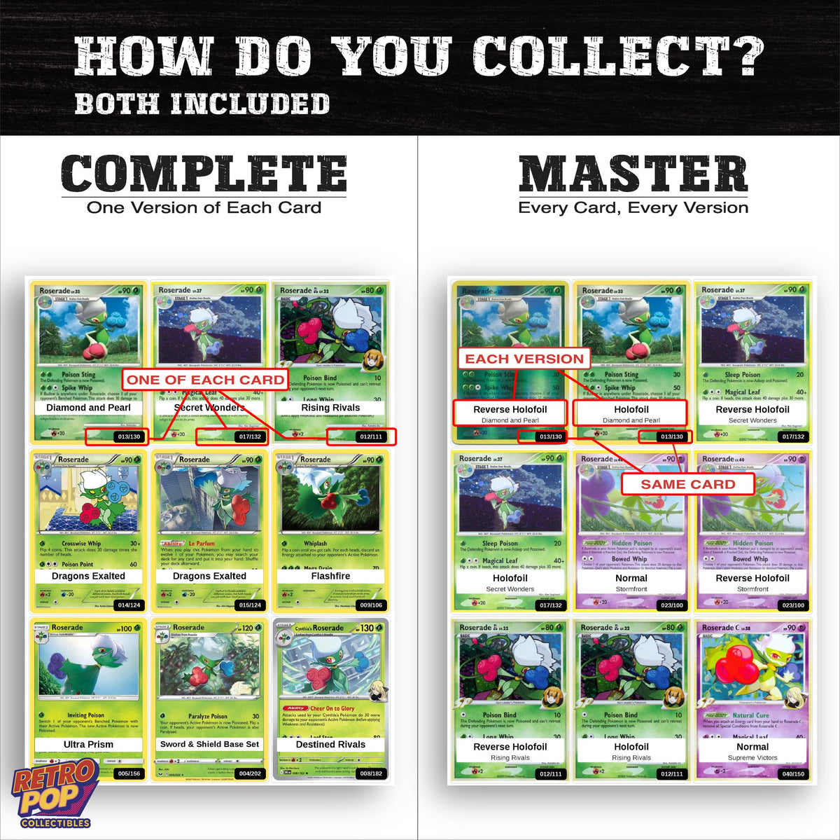 Complete Set vs Master Set versions of the Roserade binder placeholders