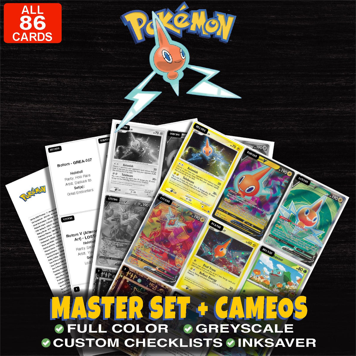 Every Rotom Pokemon card ever made - master set binder placeholders with Rotom