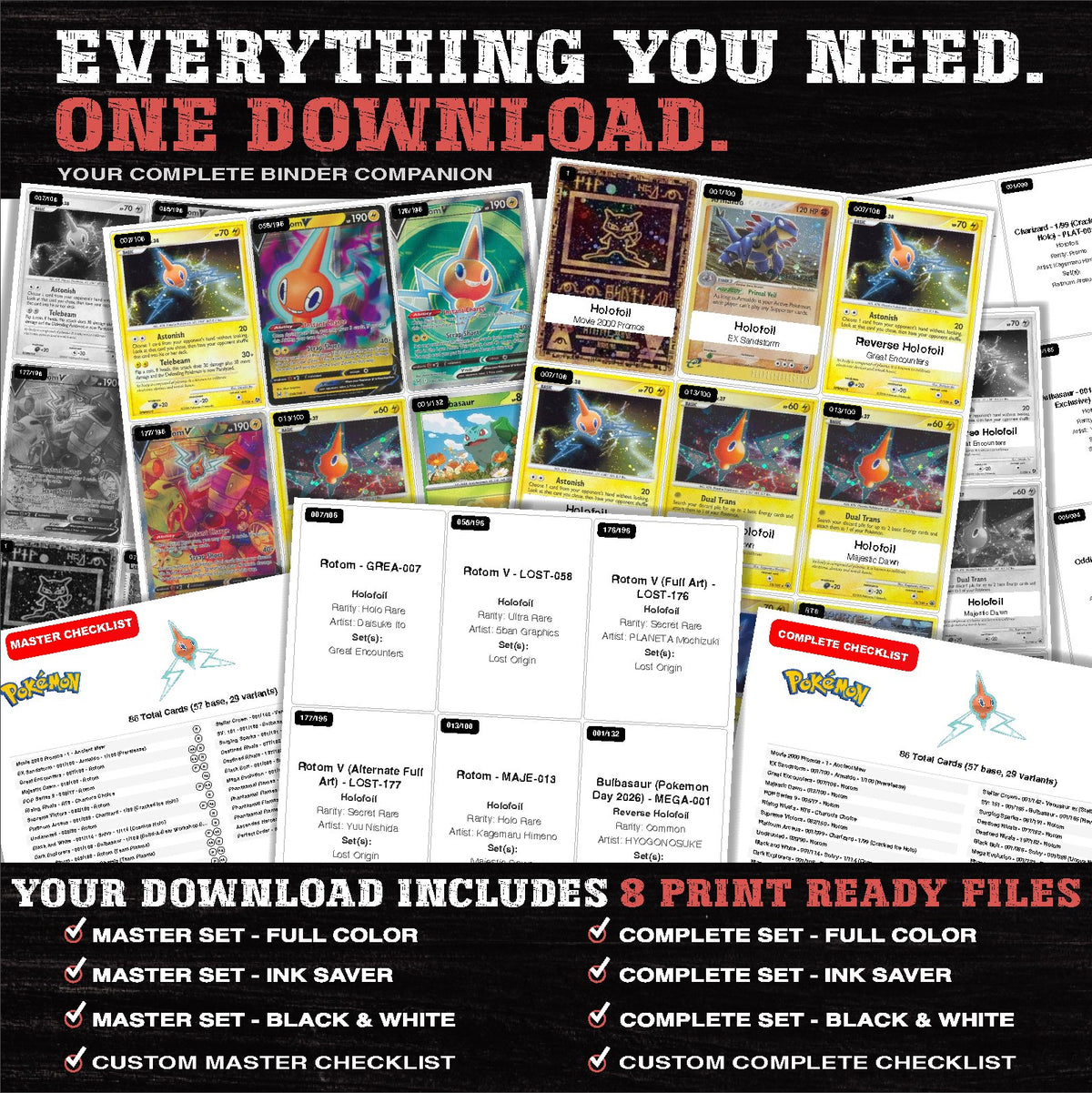 Everything included in the Rotom master set download - 8 PDF files
