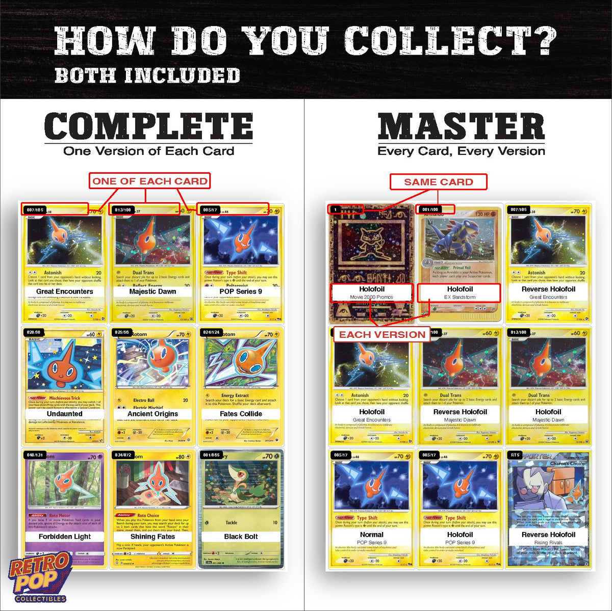 Complete Set vs Master Set versions of the Rotom binder placeholders