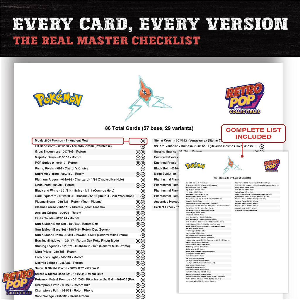 Rotom master set checklist PDF preview - every card listed