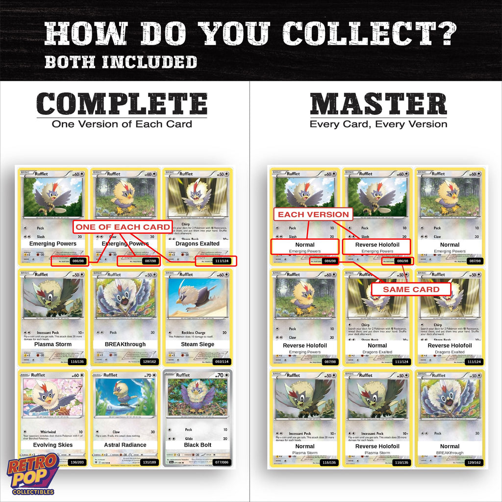 Complete Set vs Master Set versions of the Rufflet binder placeholders