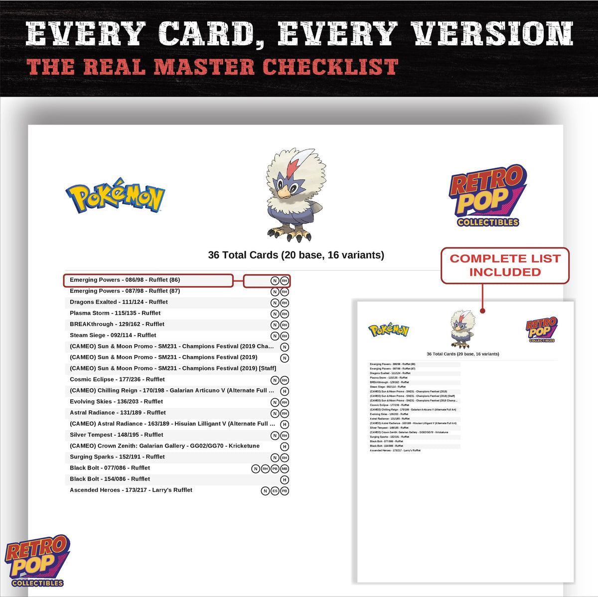 Rufflet master set checklist PDF preview - every card listed