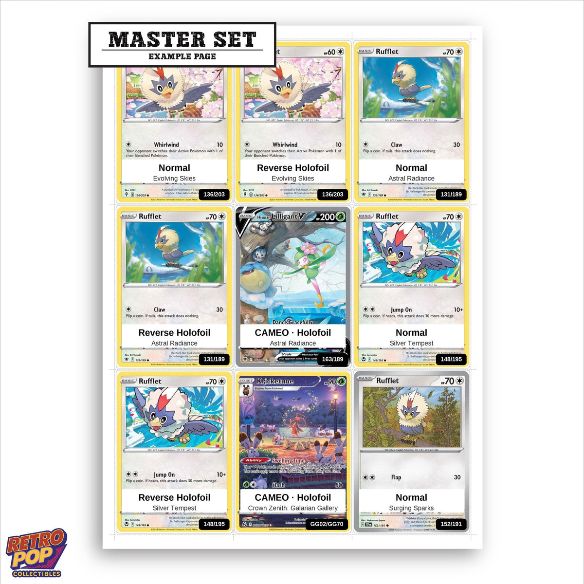 Printed Rufflet Pokemon placeholders in binder - real photo 1