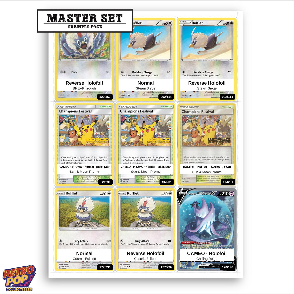 Printed Rufflet Pokemon placeholders in binder - real photo 3