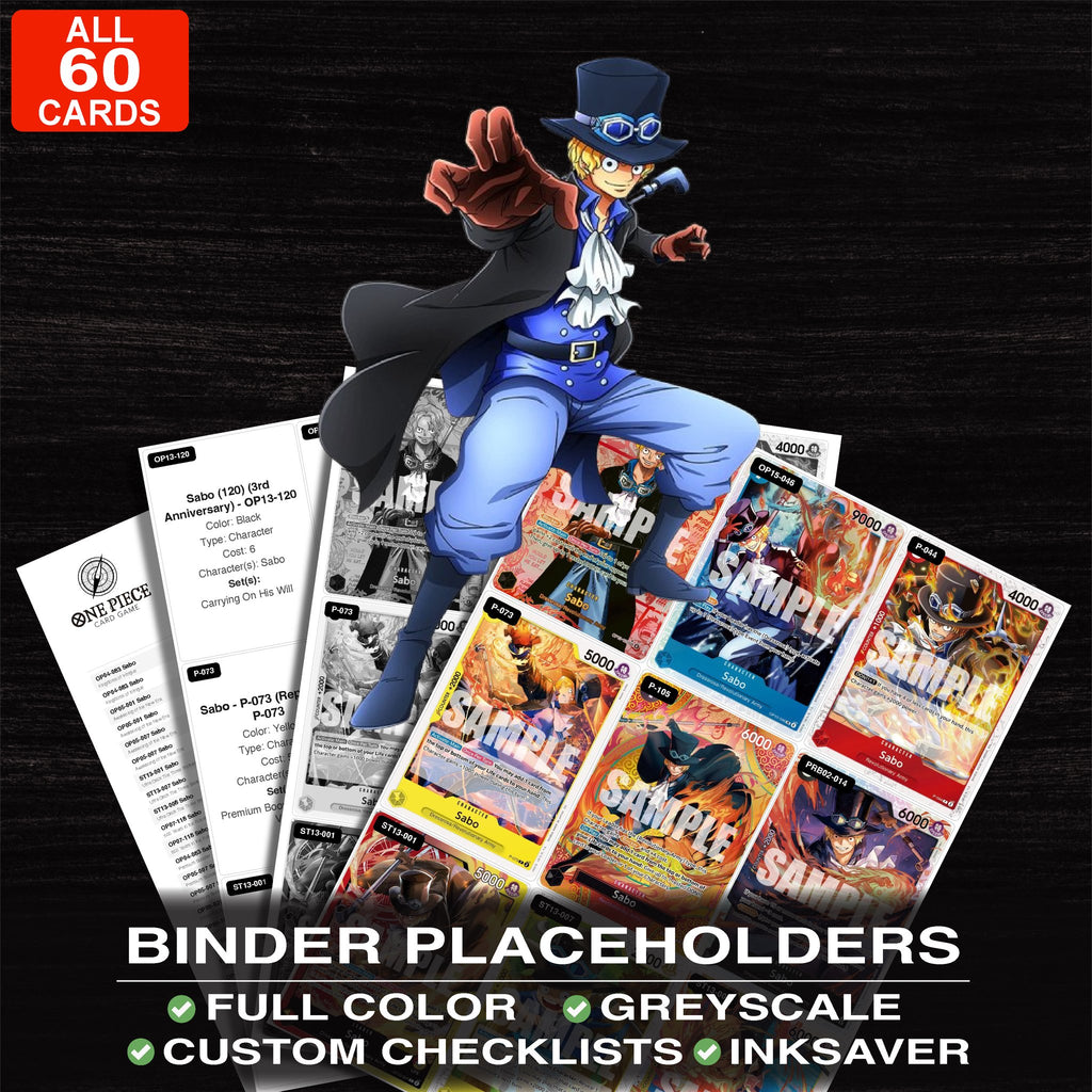 Sabo One Piece card binder placeholders printable PDF - includes Sabo
