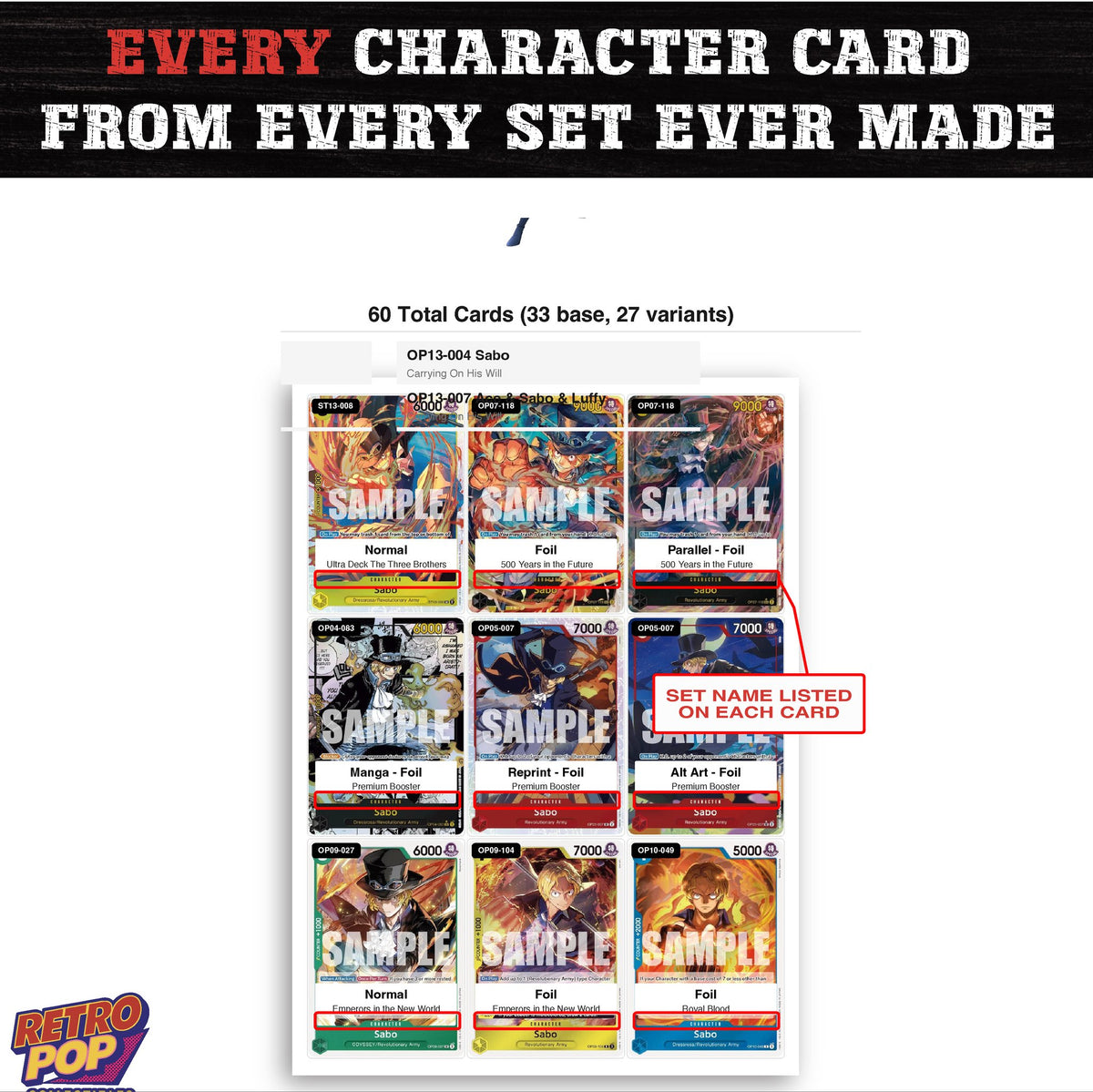 Sabo One Piece TCG character master set - every English Sabo card