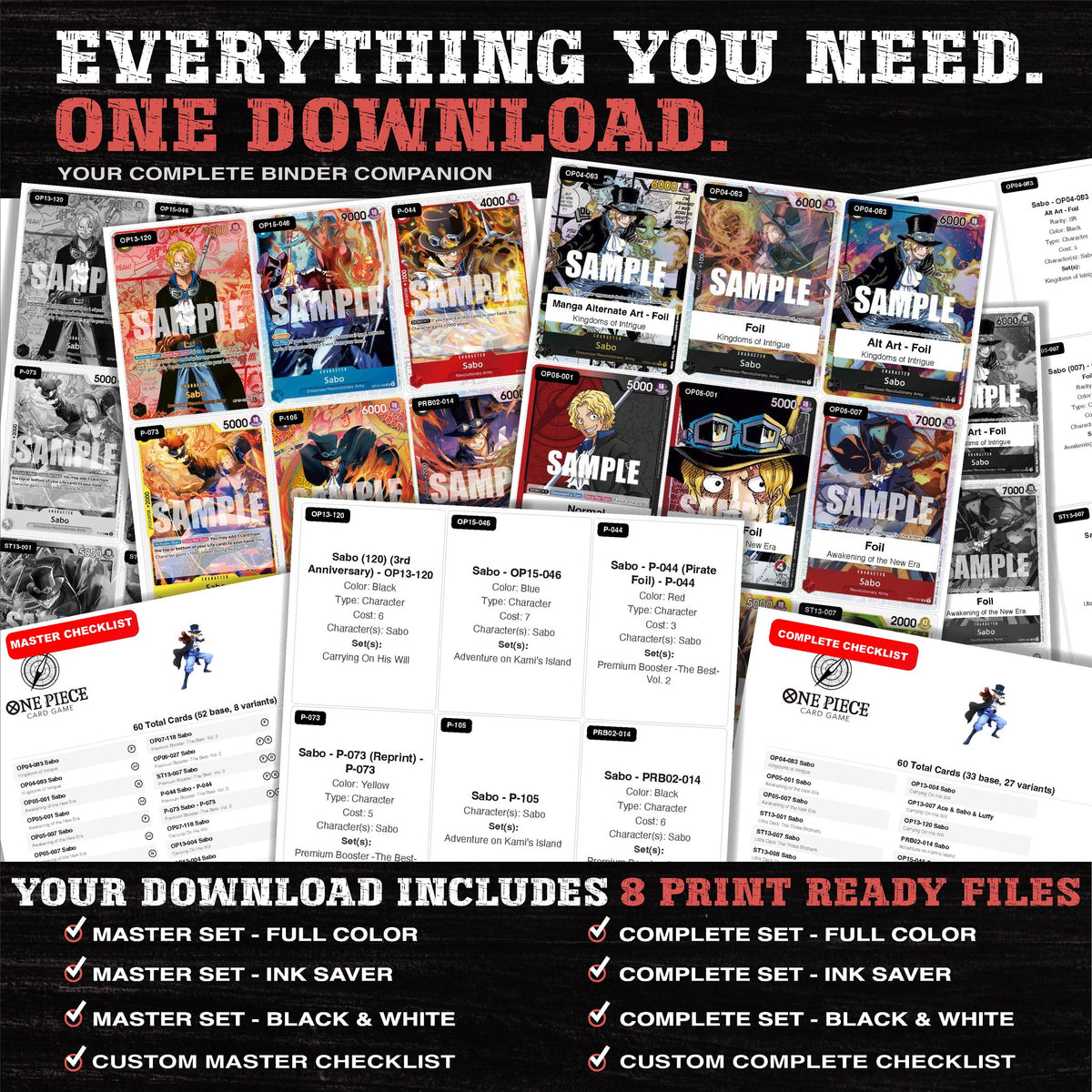 Everything included in the Sabo One Piece placeholder download - 8 PDF files