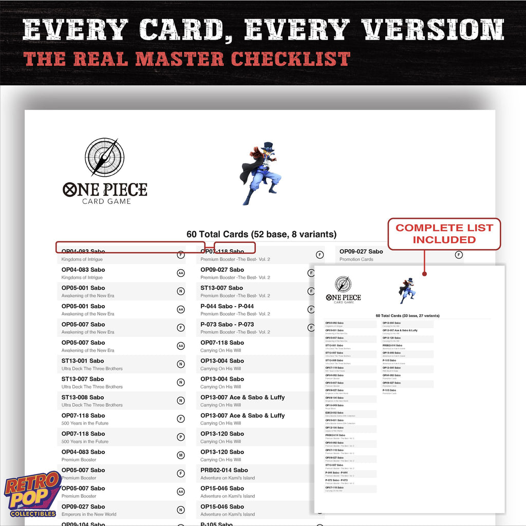 Sabo One Piece card checklist PDF preview