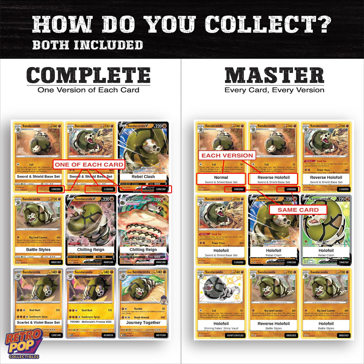 Complete Set vs Master Set versions of the Sandaconda binder placeholders