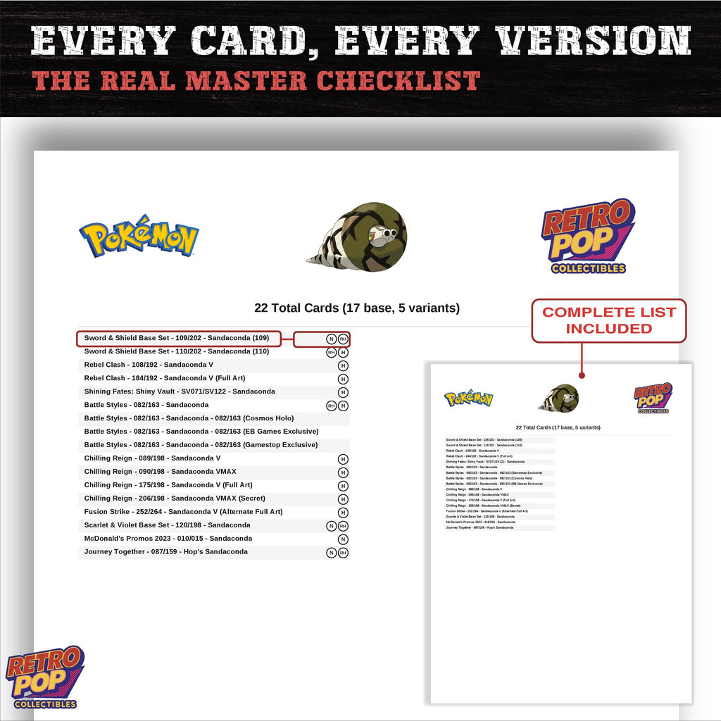 Sandaconda master set checklist PDF preview - every card listed