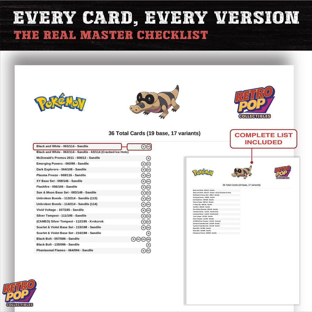 Sandile master set checklist PDF preview - every card listed