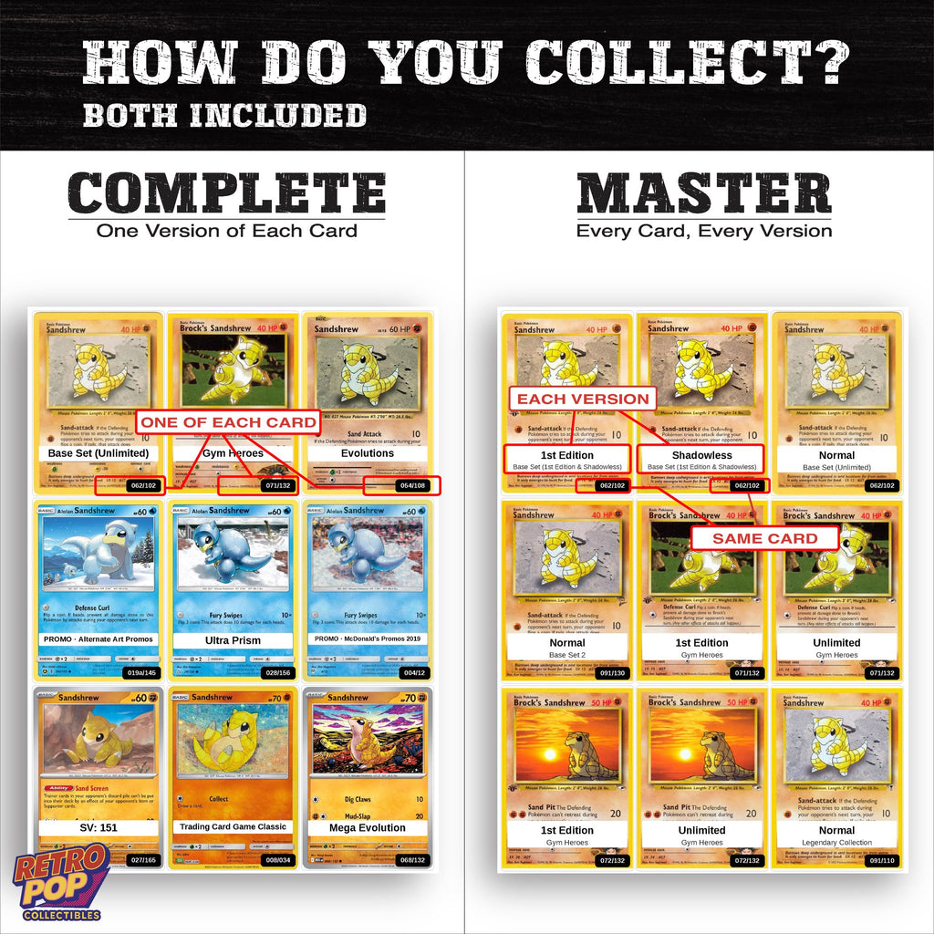 Complete Set vs Master Set versions of the Sandshrew binder placeholders