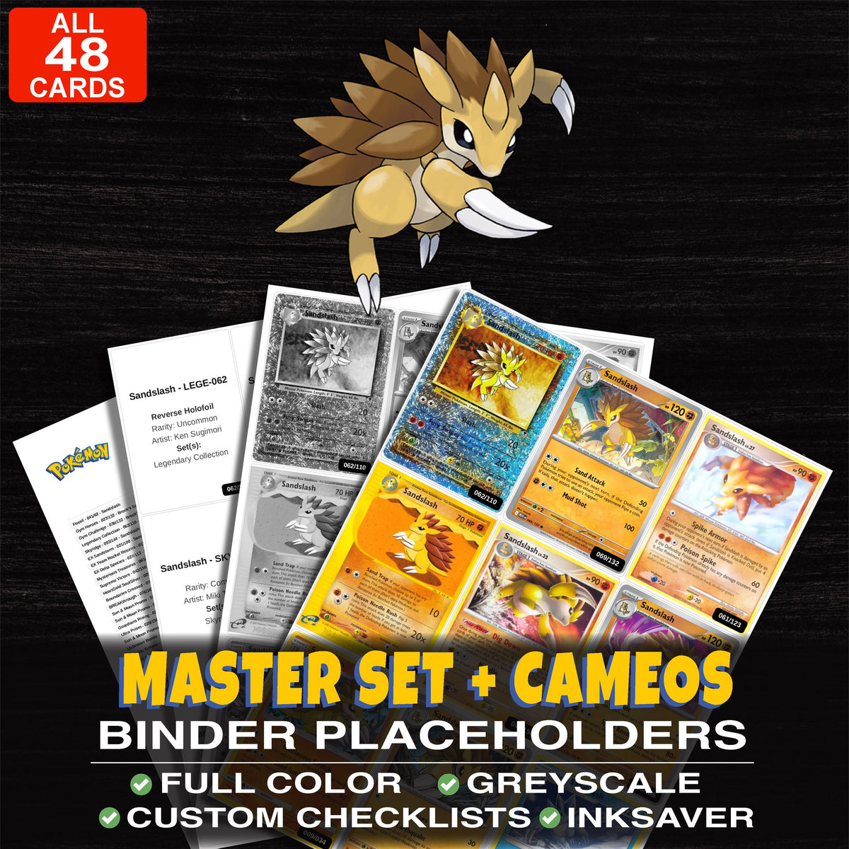 Every Sandslash Pokemon card ever made - master set binder placeholders with Brock's Sandslash