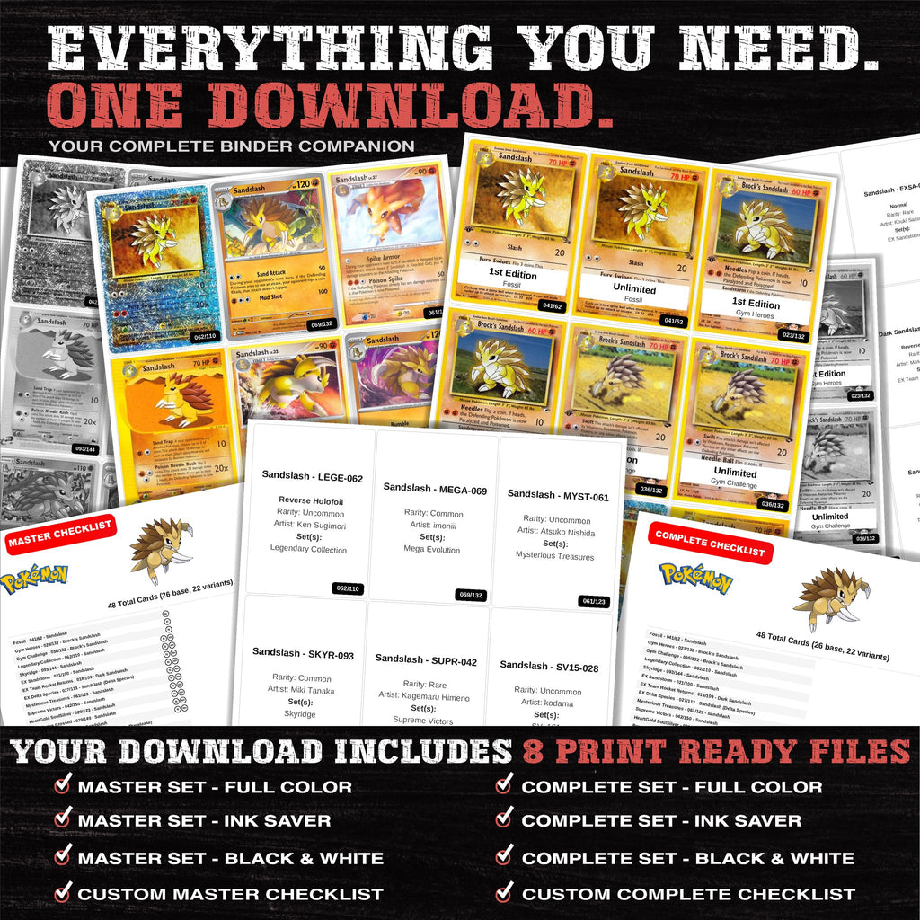 Everything included in the Sandslash master set download - 8 PDF files
