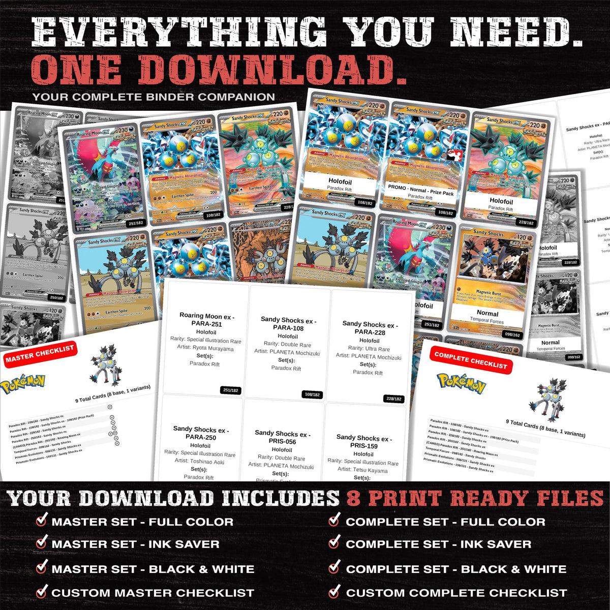Everything included in the Sandy Shocks master set download - 8 PDF files