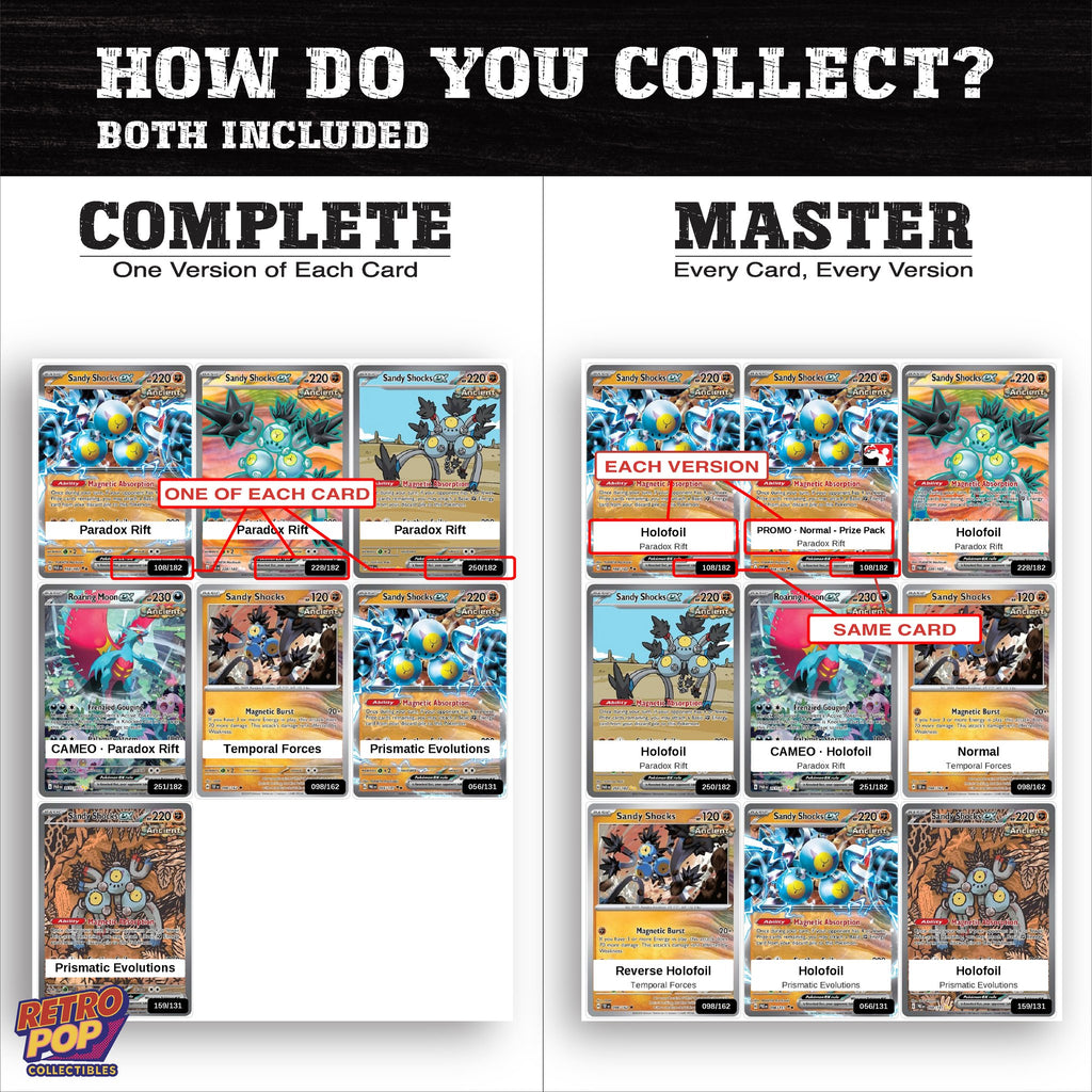 Complete Set vs Master Set versions of the Sandy Shocks binder placeholders