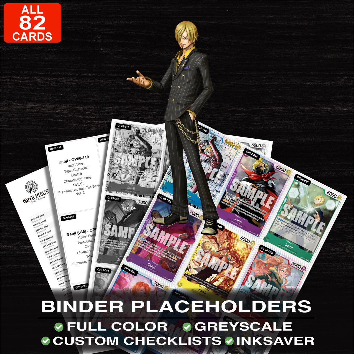Sanji One Piece card binder placeholders printable PDF - includes Sanji