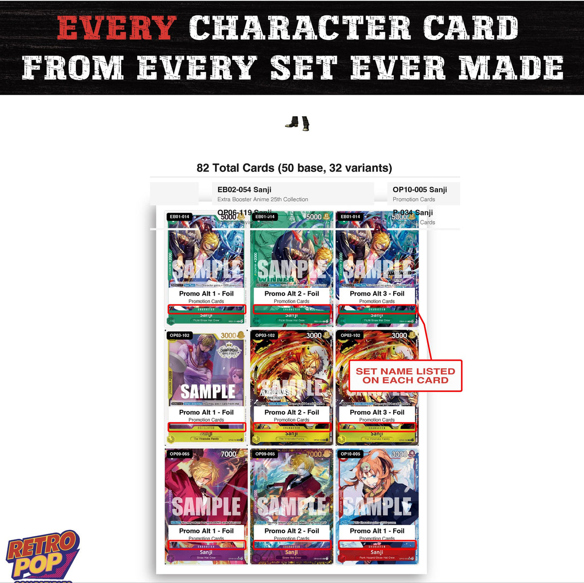 Sanji One Piece TCG character master set - every English Sanji card