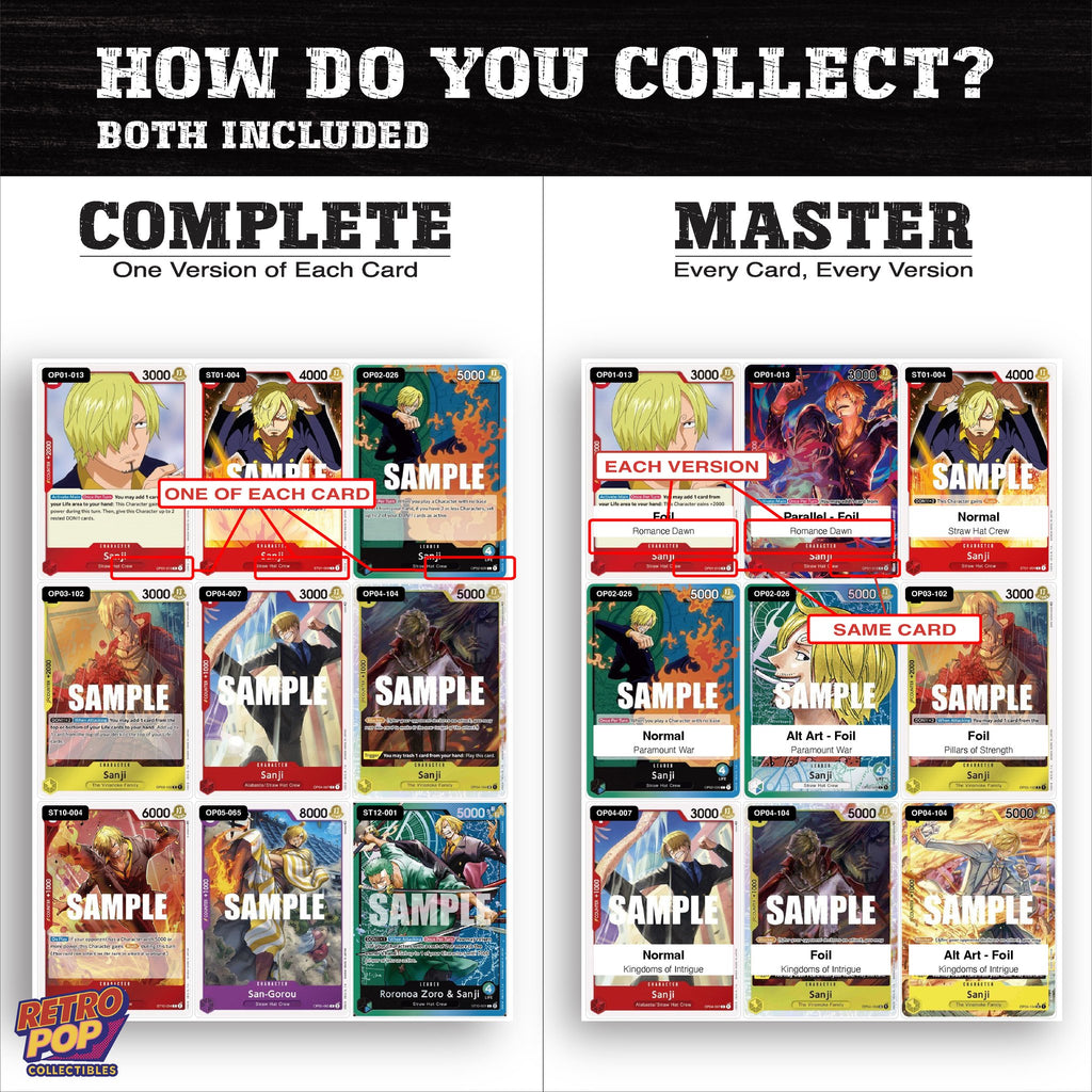 Complete Set vs Master Set versions of Sanji One Piece binder placeholders