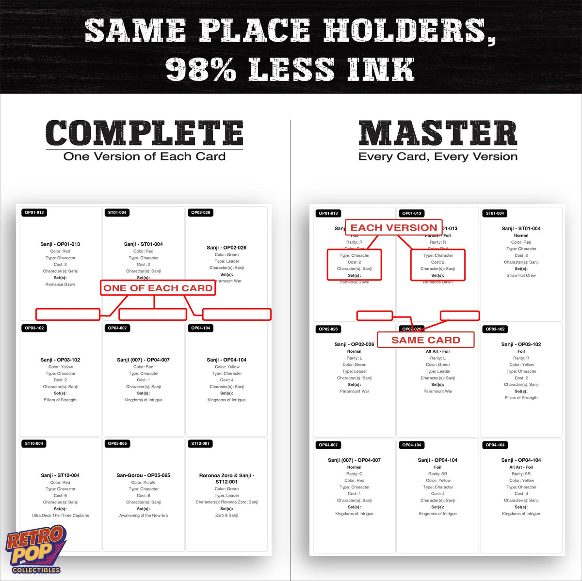 Ink saver greyscale Sanji One Piece placeholder sheet - 98 percent less ink