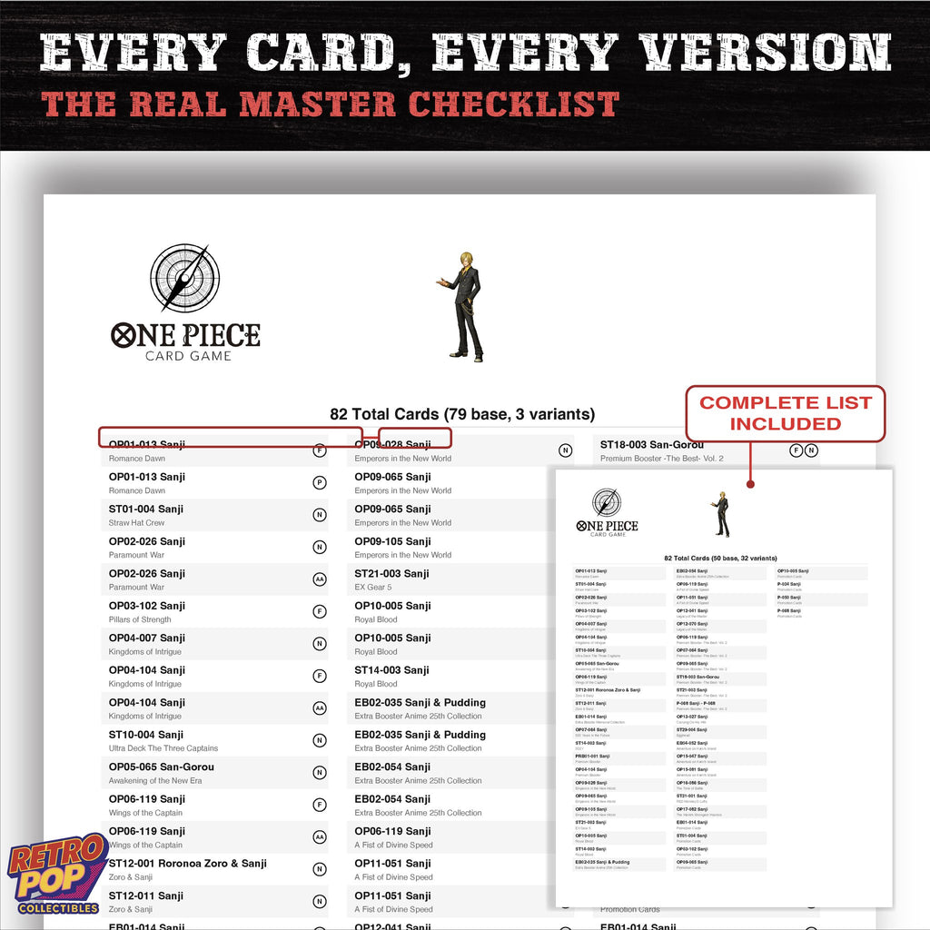 Sanji One Piece card checklist PDF preview