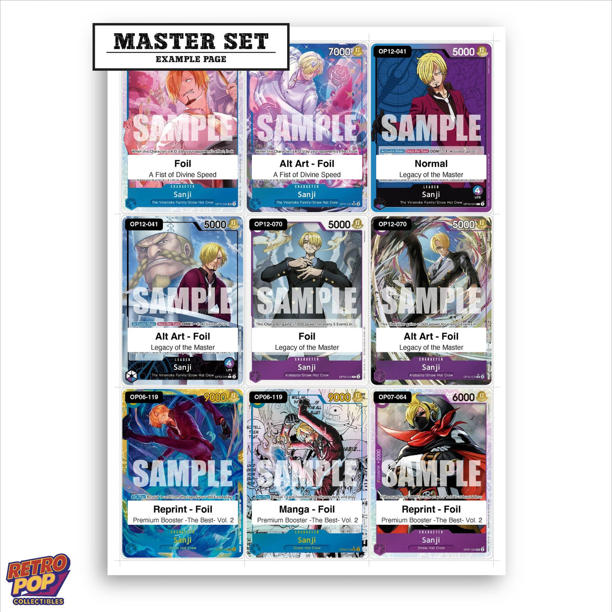 Printed Sanji One Piece placeholders in binder - real photo 1