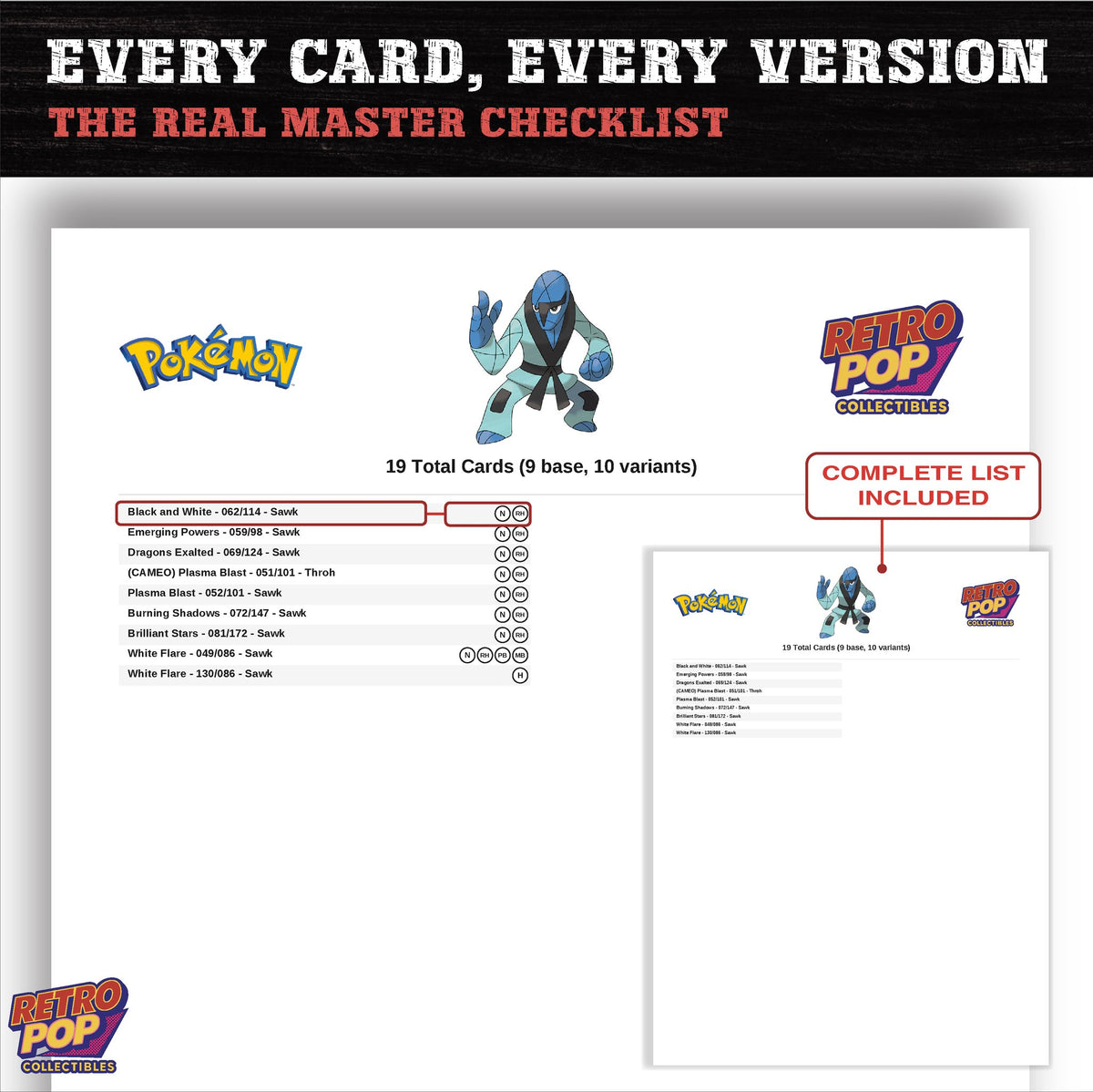 Sawk master set checklist PDF preview - every card listed