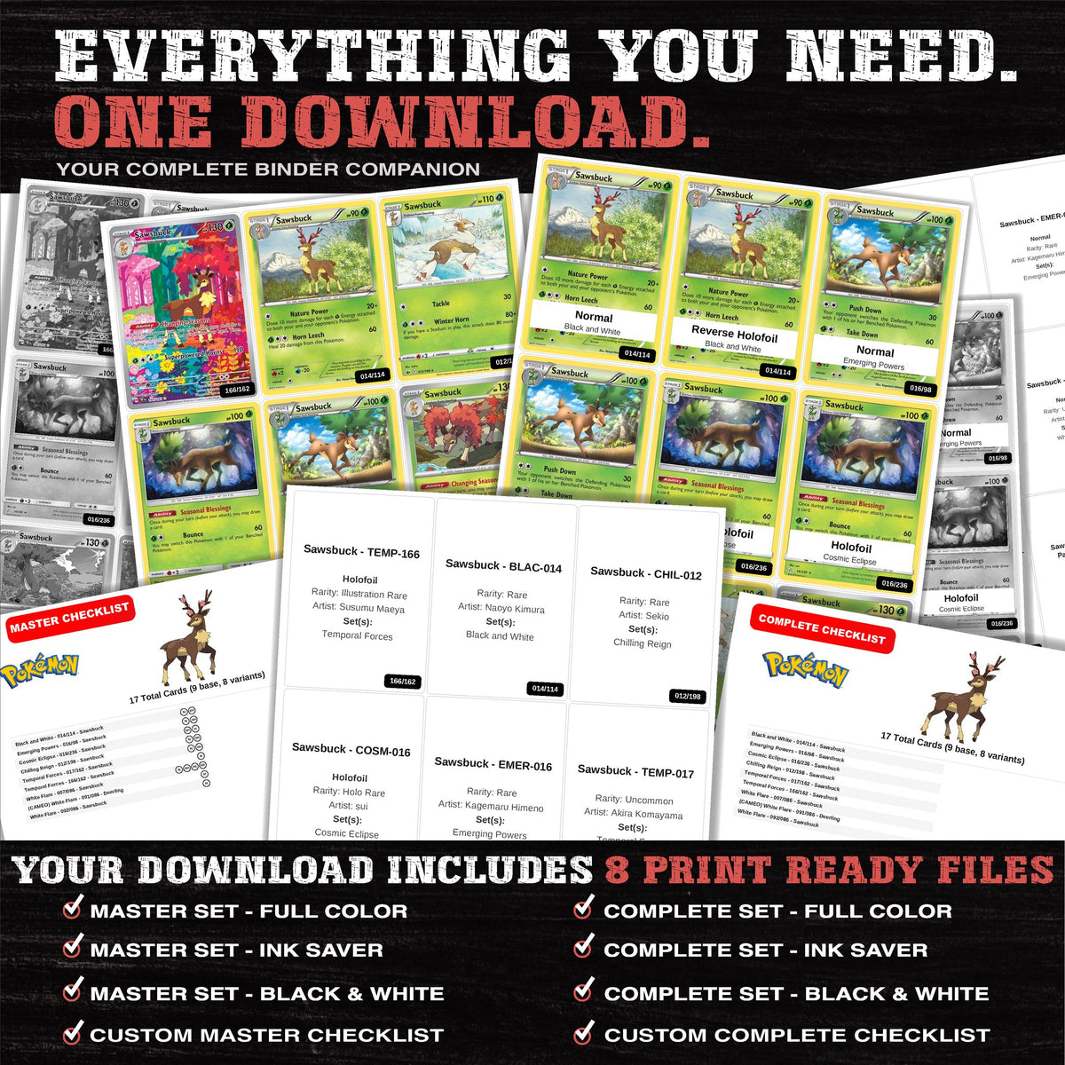 Everything included in the Sawsbuck master set download - 8 PDF files