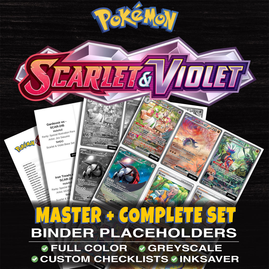 Scarlet & Violet Base Set Pokemon binder placeholders printable PDF - includes Gardevoir ex