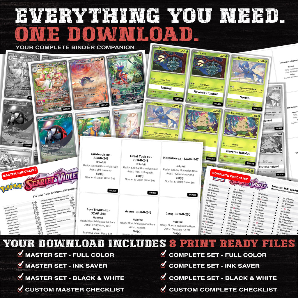 Everything included in the Scarlet & Violet Base Set placeholder download - 8 PDF files