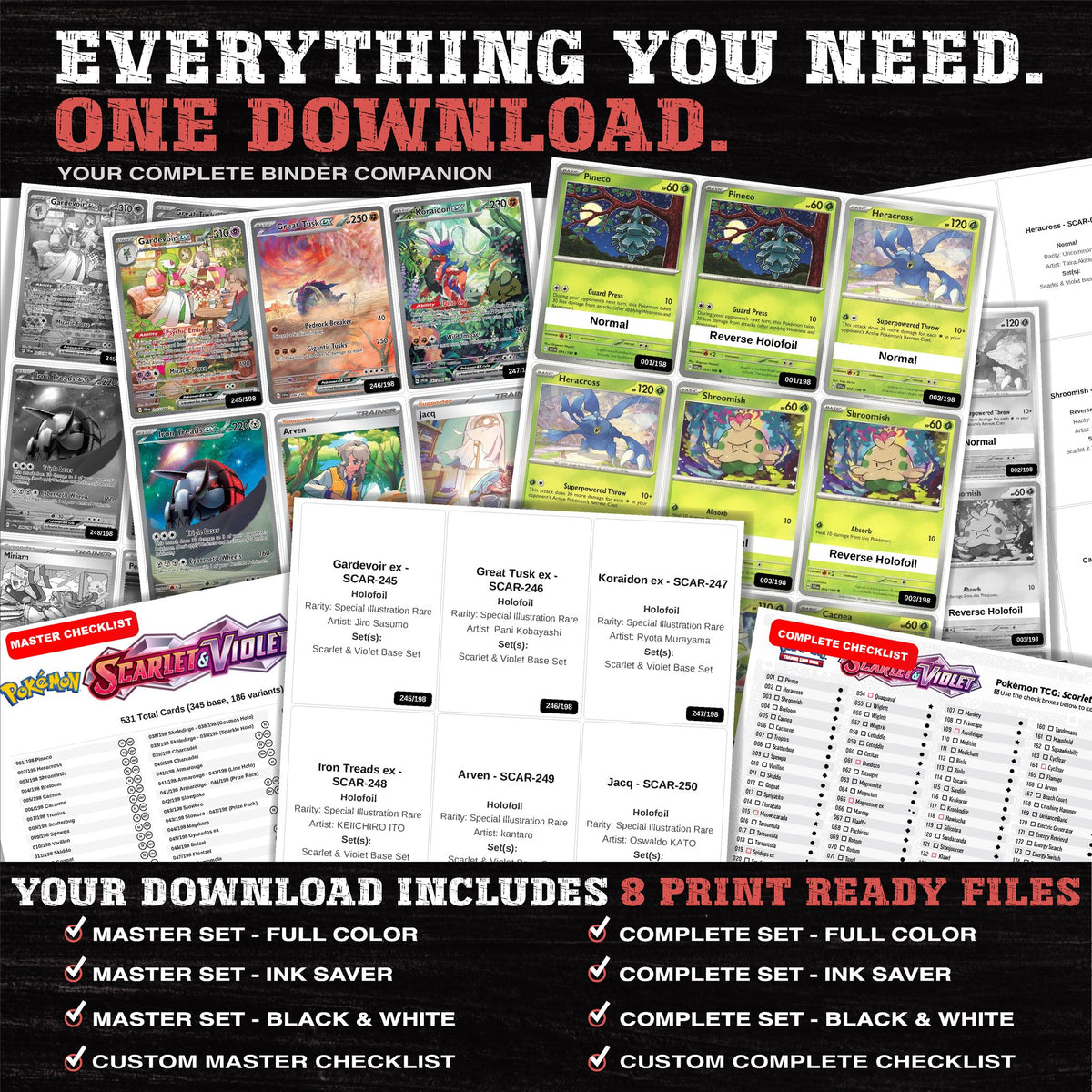 Everything included in the Scarlet & Violet Base Set placeholder download - 8 PDF files