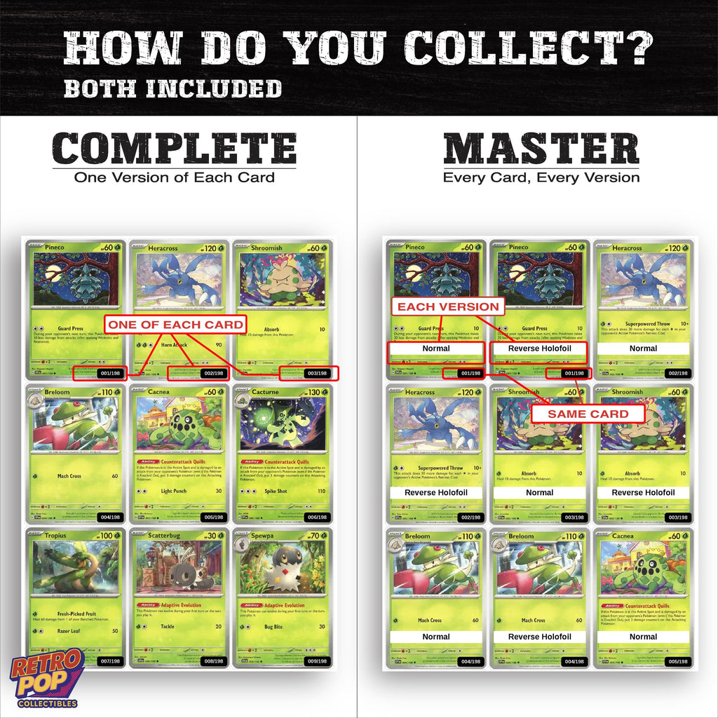 Complete Set vs Master Set versions of Scarlet & Violet Base Set binder placeholders