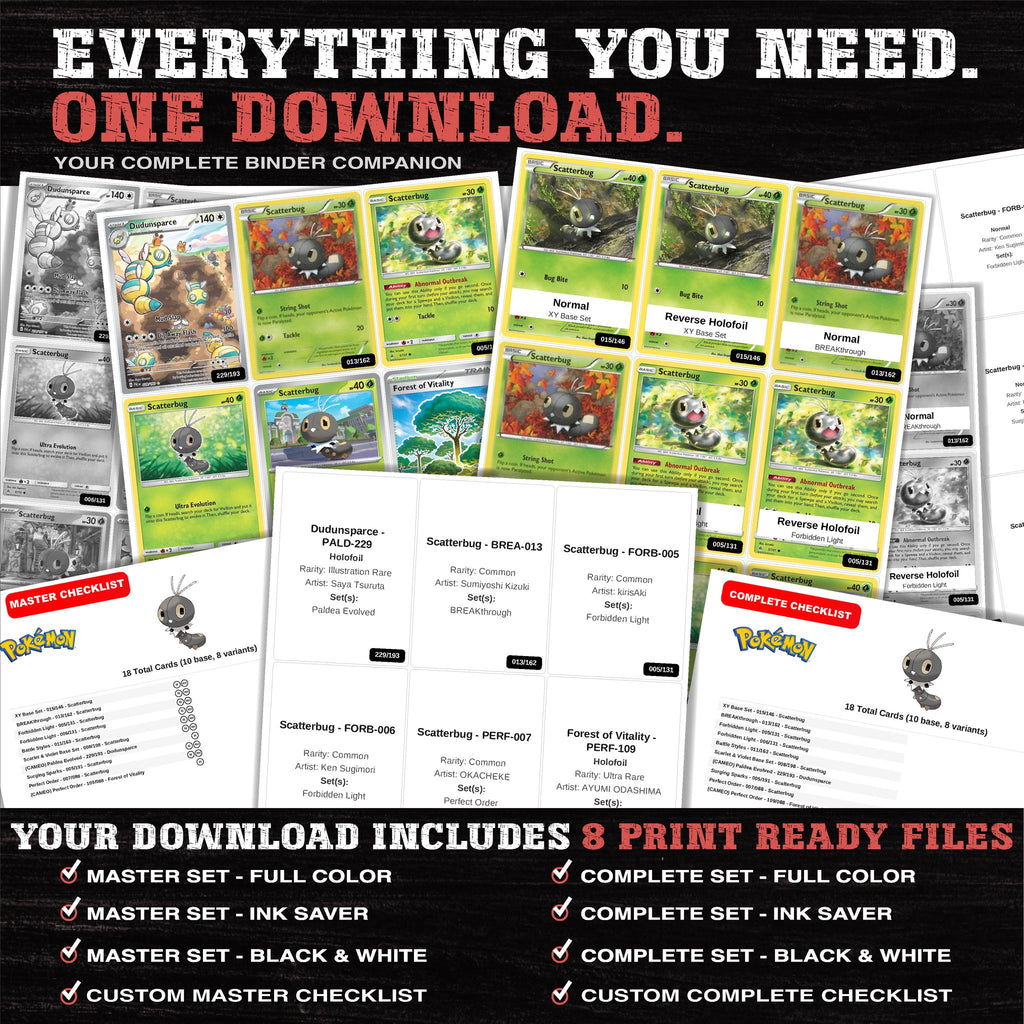 Everything included in the Scatterbug master set download - 8 PDF files