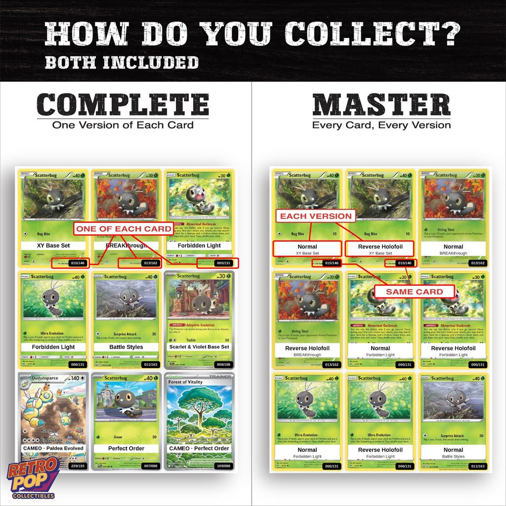 Complete Set vs Master Set versions of the Scatterbug binder placeholders