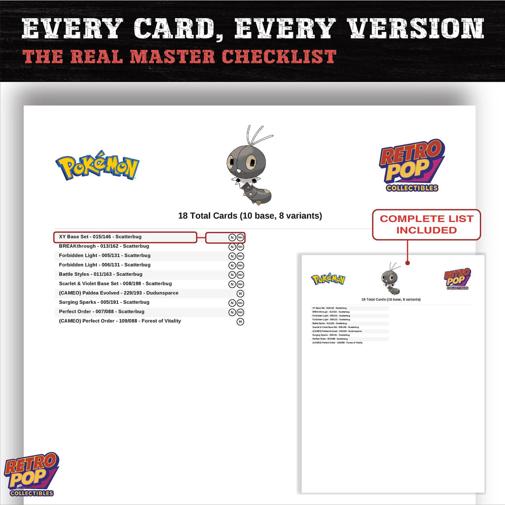 Scatterbug master set checklist PDF preview - every card listed