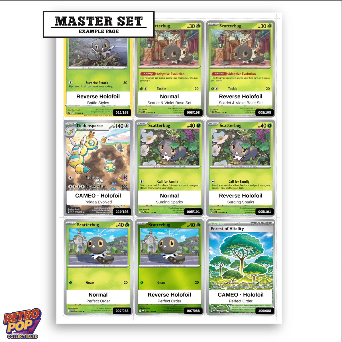 Printed Scatterbug Pokemon placeholders in binder - real photo 3