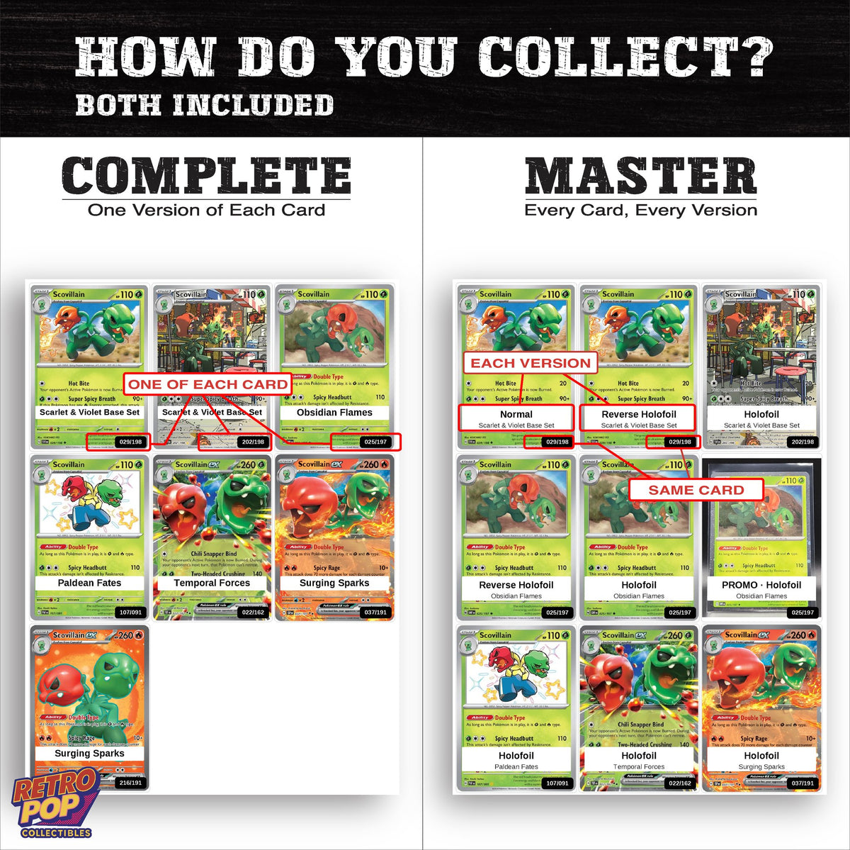Complete Set vs Master Set versions of the Scovillain binder placeholders