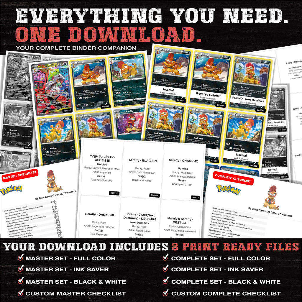 Everything included in the Scrafty master set download - 8 PDF files