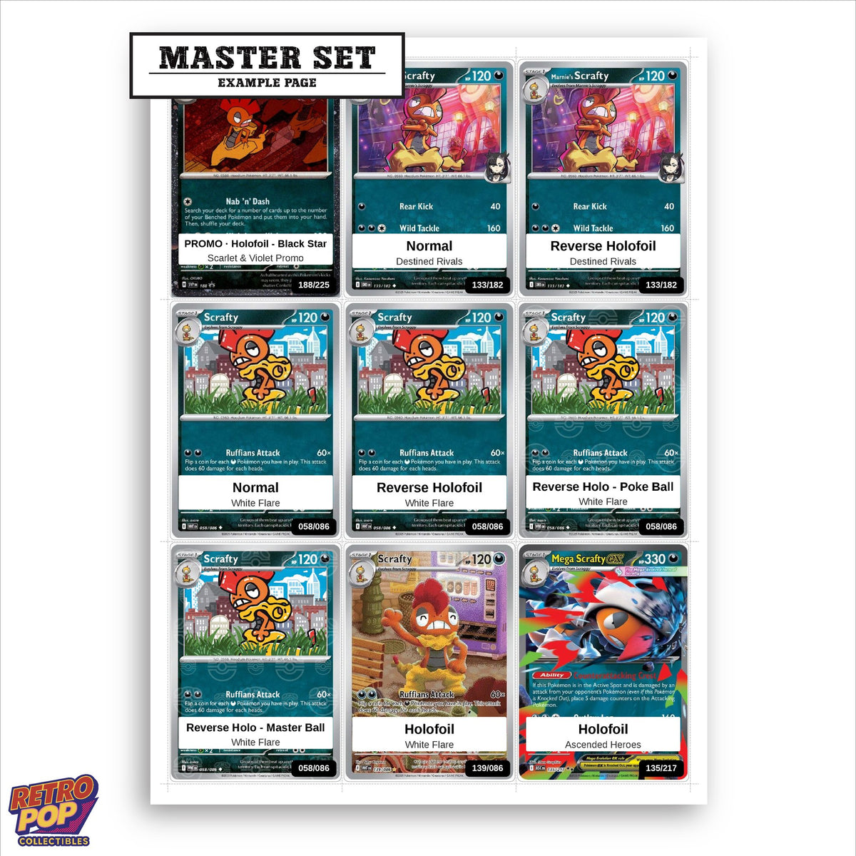 Printed Scrafty Pokemon placeholders in binder - real photo 1
