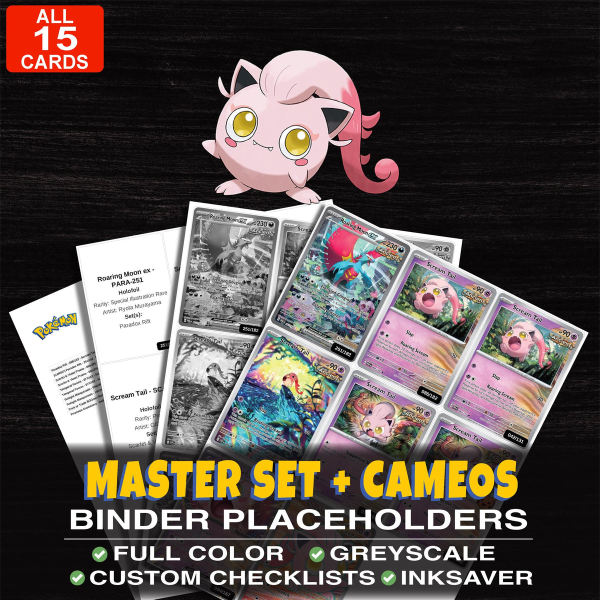 Every Scream Tail Pokemon card ever made - master set binder placeholders with Scream Tail