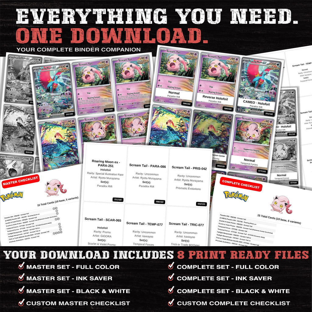 Everything included in the Scream Tail master set download - 8 PDF files